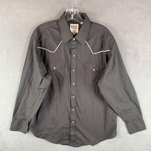 Ely Cattleman Mens Shirt Large Black Pearl Snap Long Sleeve Western Cowboy Rodeo
